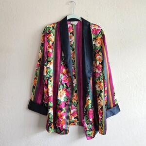 Victoria's Secret Vintage Gold Label Floral Satin Silky Blazer Smoking Jacket M